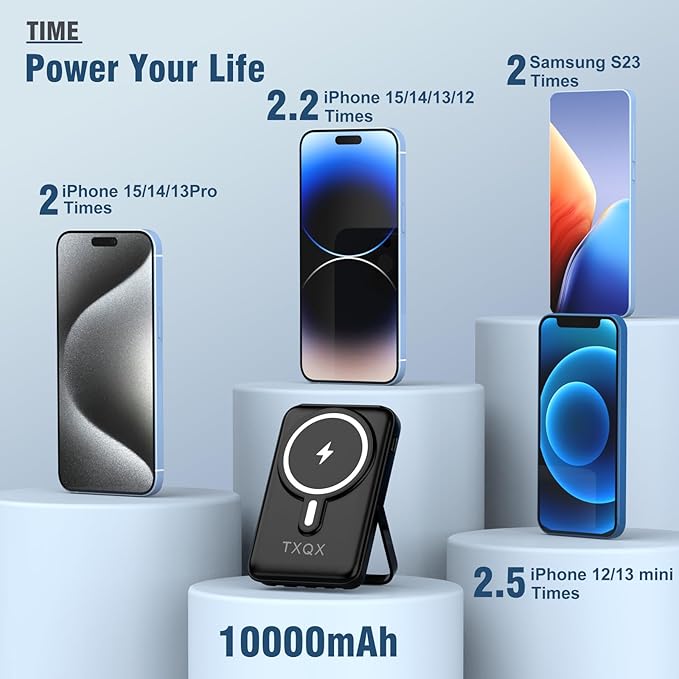 Wireless Portable Charger 10000mAh,Magnetic Power Bank with Built-in Cables LED Display,22.5W PD Fast Charging for Magsafe Battery Pack Compatible with iPhone16/15/14/13/12/Pro/Pro Max (Black)