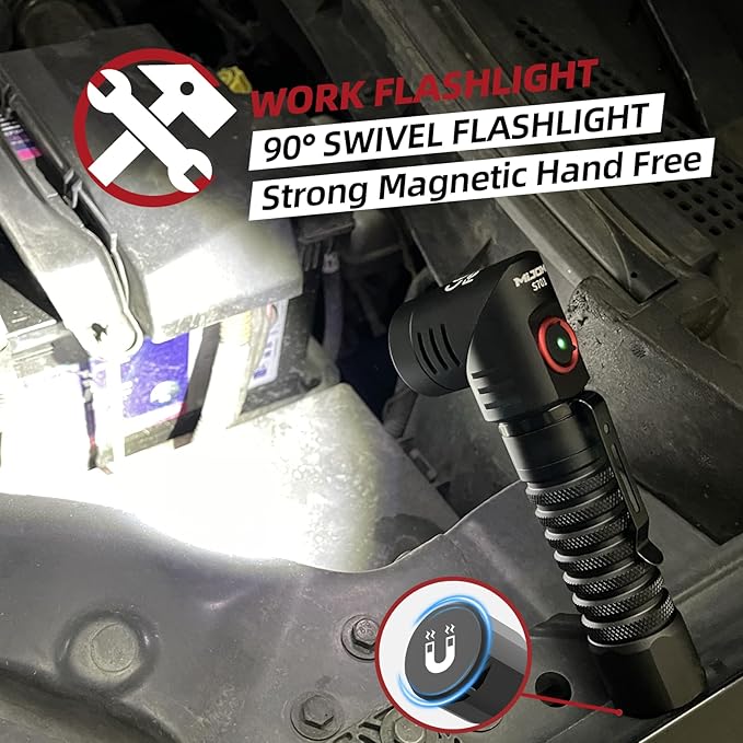 Flashlight, Rechargeable Flashlight with 1300 High Lumen Dual Modes Spotlight and Floodlight, 90 Degree Swivel Head with Magnet Max 22H Runtime, for Work, Repair, Emergency S701
