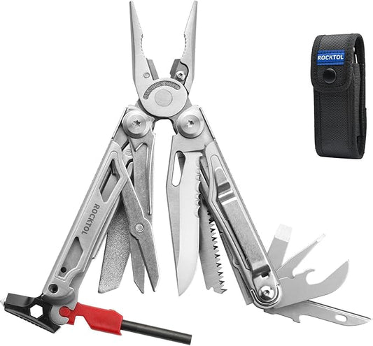 Multitool, 22-in-1 Multi-tool Pliers with Fire Starter, Emergency Whistle, Glass Breaker, Safety Locking and Nylon Sheath for Survival, Camping, multitool for men