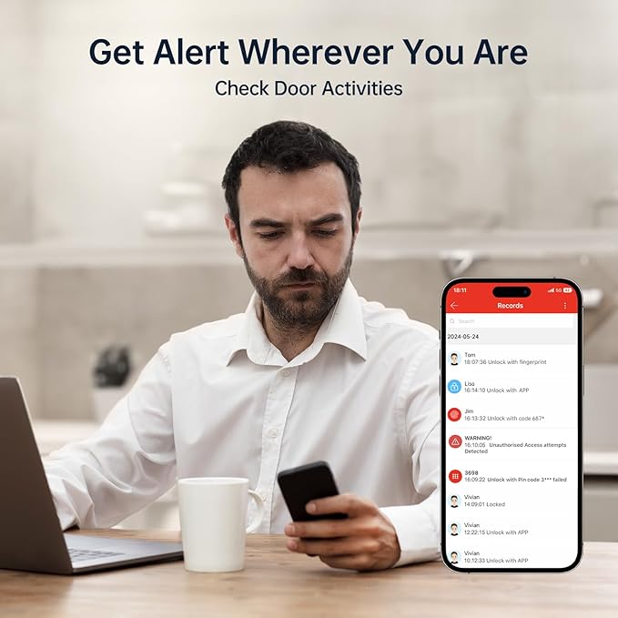 WiFi Fingerprint Smart Door Lock: Keyless Entry Door Lock Deadbolt with Handle,Hornbill Smart Locks for Front Door, Entry Door Keypad Lock Set, Electronic Digital Biometric Bluetooth Lock-Satin Nickel