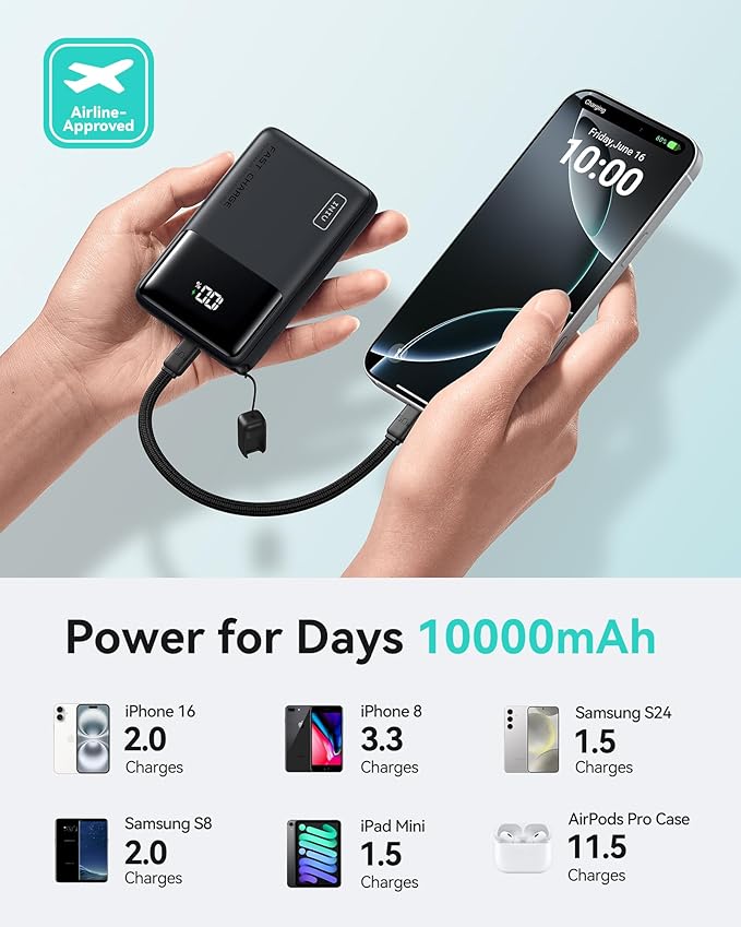 INIU Portable Charger, 10000mAh Slim Power Bank, 45W Fast Charging Small Battery Pack, Flight Cruise Ship Ship Family Trip Accessories Phone Charger for College Students Travelers Boys Girls, White
