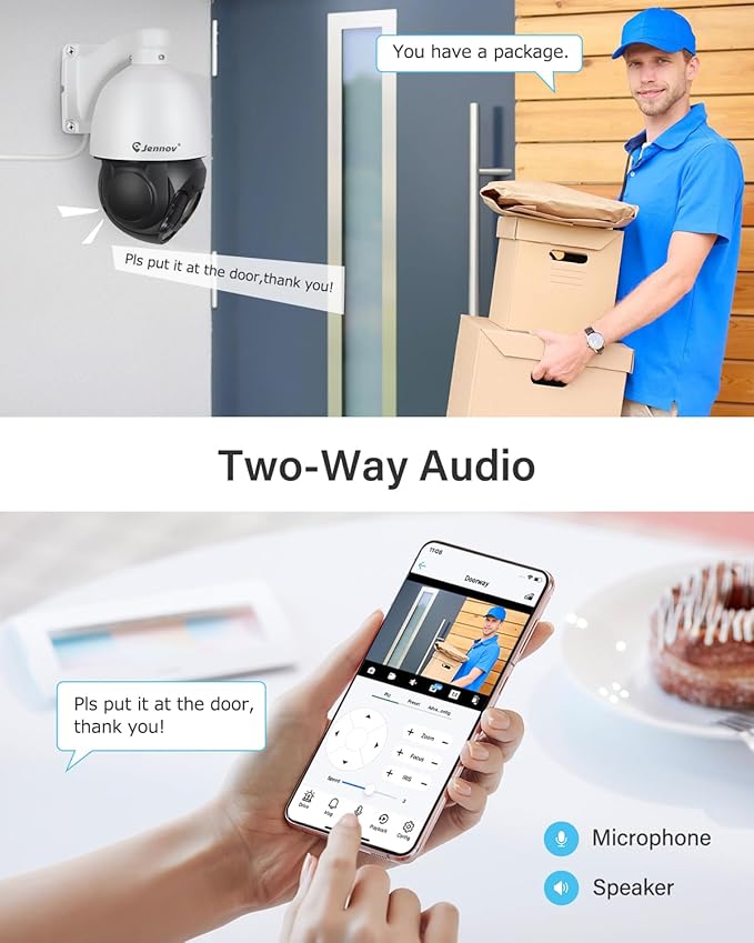 Jennov 6MP PoE IP Camera Outdoor with Pan Tilt 20X Optical Zoom, 360 Speed Dome PTZ Security Camera with 160ft IR Night Vision, Spotlights Color Night Vision, Human Detection, Onvif Compatible