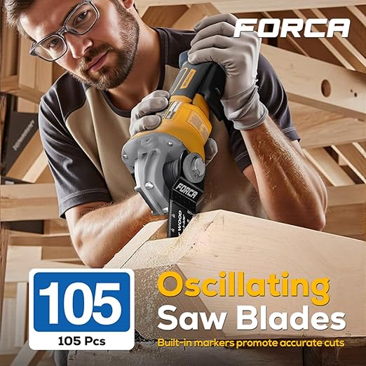 FORCA Multi Tool Blades Kits, 105pcs Universal Oscillating Tools Saw Blades for Wood, Fine Tooth Multitool Blades, Durable High Carbon Steel