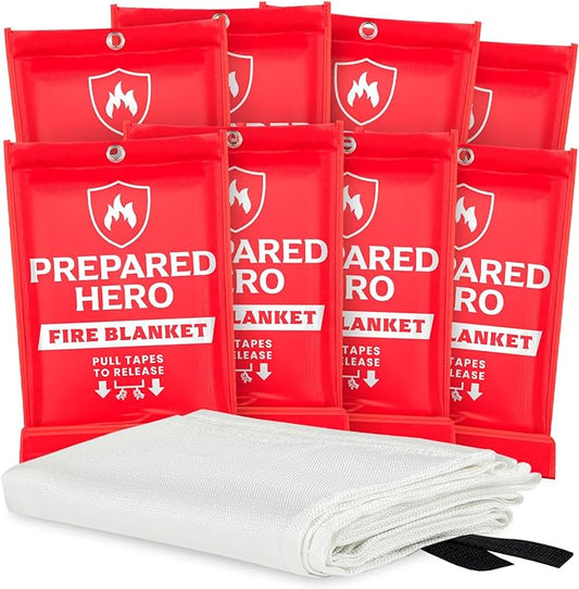 Prepared Hero Emergency Fire Blanket - 8 Pack - 40" x 40" Fiberglass Suppression Blanket for Kitchen and Home