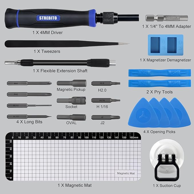 STREBITO Precision Screwdriver Set 153 in 1 Small Magnetic Screwdriver Set with Case, Electronic Repair Tool Kit for Computer, Laptop, iPhone, Macbook, PC, PS5, Xbox Controller, RC, Jewelers, Glasses