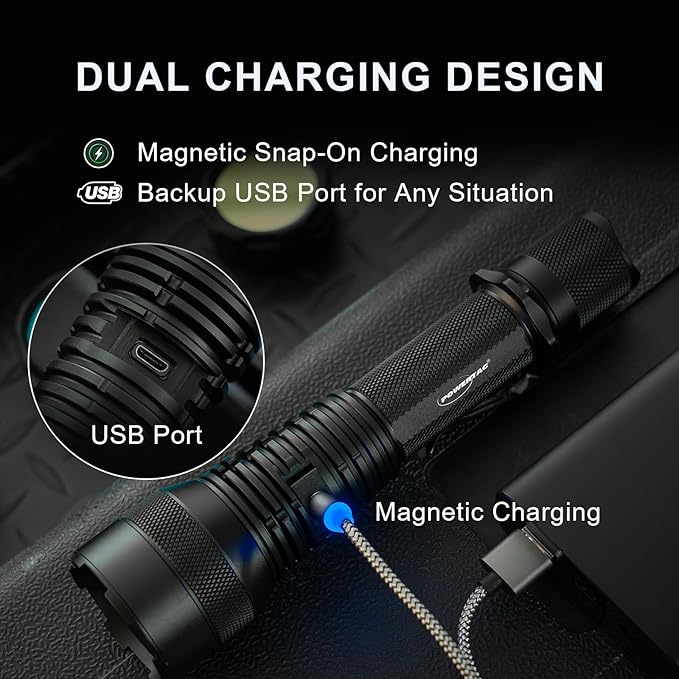 POWERTAC Huntsman-XLT LED Light - Rechargeable LED Flashlight Long Throw Spotlight Tactical Flashlights Super Bright Flashlight Flash Light EDC Gear Flashlights High Lumens Camping Supplies 1200 Lumen