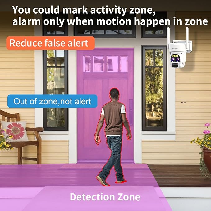 Security Cameras Wirelss Outdoor for Home Security, Alexa Cameras Solar Power,360 View Outside Camera,Motion Detection,10x Hybrid Zoom PAN Tile,IP-65 Weather Proof (1 Pack)