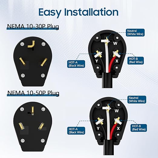 NEMA 10-30/50P Straight Blade Angle Plug, AC Dryer Replacement Male Angle Plug,3 Pole 3 Wire Non-Grounding Heavy Duty Universal Power Male Connector for Dryers 30/50Amp,125/250Volt-with 1 Screwdriver