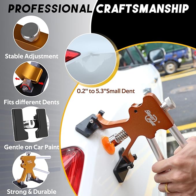 Super PDR 74PCS Car Dent Repair Kit, Small Dent Puller Kit, Adjustable Metal Dent Remover Tools with 58PCS High Viscosity Pull Tabs for Auto Body Large & Small Dents, Door Ding, Hail Damage