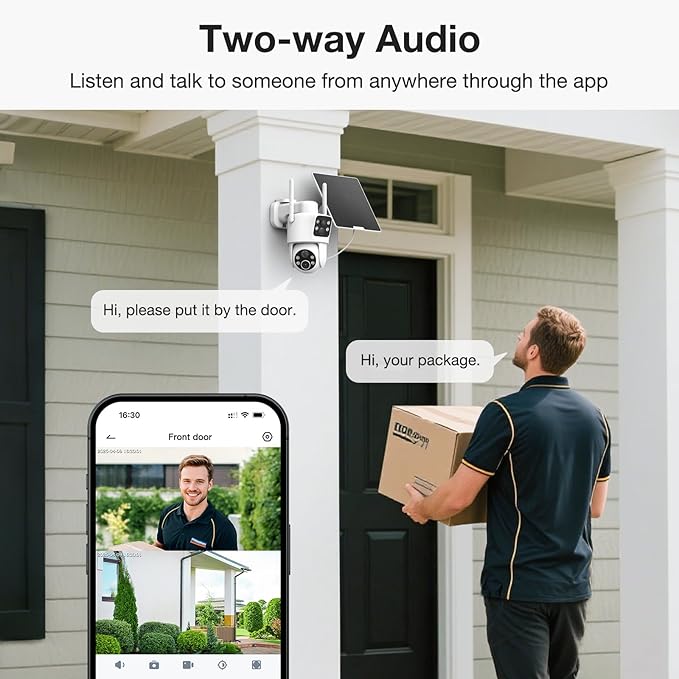 2 Pack Dual Lens Solar Security Cameras Wireless Outdoor, 2K Full HD Video, 360° View Pan/Tilt Home Security Camera with Color Night Vision, Easy to Install （2pack）