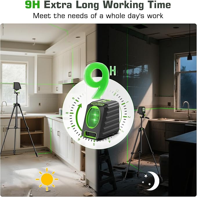 Laser Level with 60in Tripod, Huepar 150Ft / 150° Self Leveling Lazer Leveler Tool Outdoor Use(Pulse Mode-197Ft), Switchable Green Cross Line for Picture Hanging, Tile, DIY/Construction Project