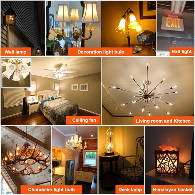 LiteHistory Dimmable T6 led Bulb 40W Candelabra led 2200K Amber 250lm 4W e12 T25 led Bulb 6Pack