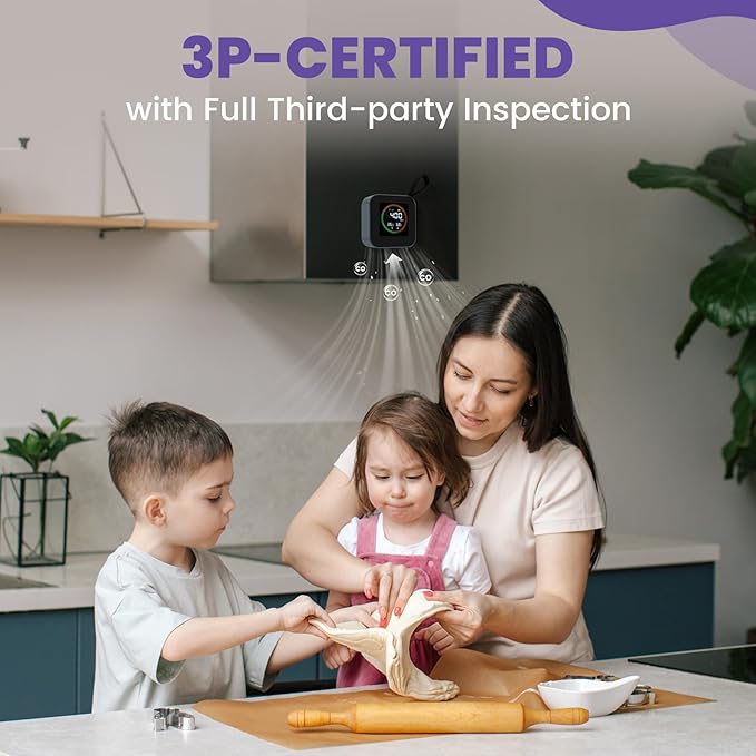 Portable Carbon Monoxide Detector for Travel & Home‌ | UL-Compliant ‌CO Detector‌ Temperature/Humidity Sensor, Rechargeable ‌Battery Powered CO Detector‌ for Camping, RV, Hotel (1, Gray)