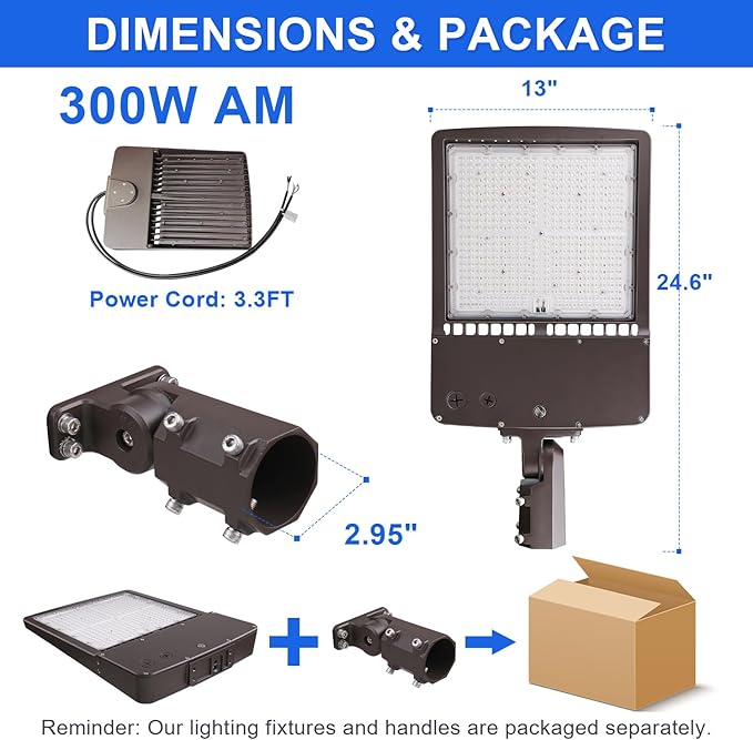 300W LED Parking Lot Light, 42000LM(140lm/w) LED Shoebox Area Light(1000W HID/HPS Equivalent), 5700K Dimmable Outdoor Commercial Street Lighting -10KV Surge Protection IP65 100-277V UL DLC Listed