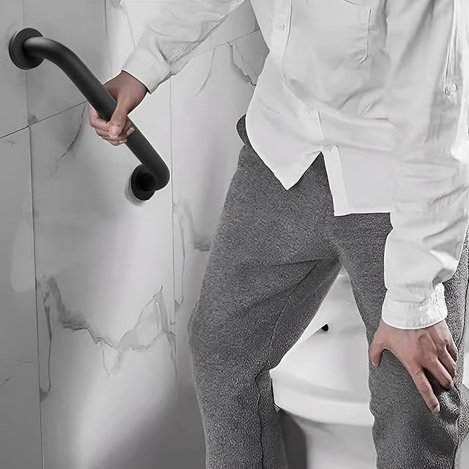 Shower Grab Bar, 2 Pack 12 Inch Black Bathroom Grab Bar, 1.25" Diameter 304 Stainless Steel Anti-Slip Grab Bars for Bathtubs and Showers, Handicap Shower Grab Bar for Seniors Elderly