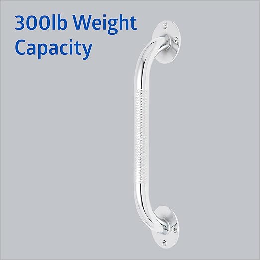 Medline Knurled Chrome 12” Grab Bar for Shower & Bathtub, Independence & Ease of Movement — for Elderly, Handicapped or Seniors, 300 lb. Capacity, 1 Bar