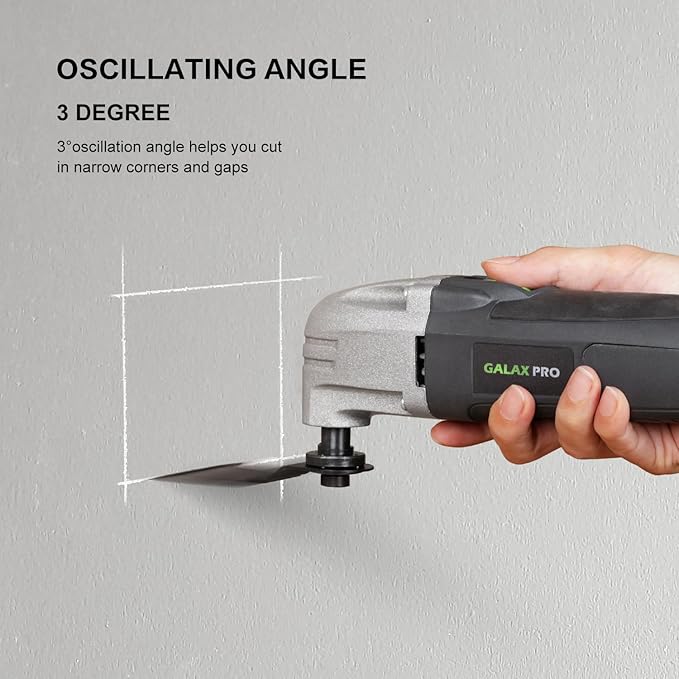 GALAX PRO 22000 OPM 2.0A Oscillating Multi Tool, 3 Degree Oscillating Angle with 3 Pieces Saw Blades, 1 Piece Semi Circle Blade Sanding Plate, 6 Pieces Sanding Papers for Grinding