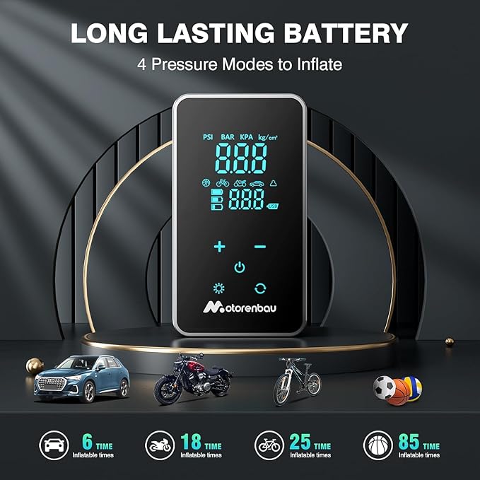 Tire Inflator Portable Air Compressor, 150PSI Cordless Air Pump for Car Tire, 3X Faster Auto Tire Inflator with Digital Pressure Gauge LCD Screen, Rechargeable Tire Pump for Cars,SUVs,Motorcycle,Bike