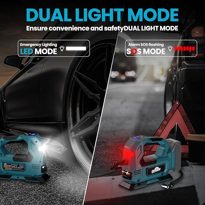 Cordless Tire Inflator Air Compressor for Makita 18V Battery, 150PSI Portable LED Light Handheld Air Pump with Digital Pressure Gauge for Cars Motorcycles Bikes Sport Balls(Battery Not Included)