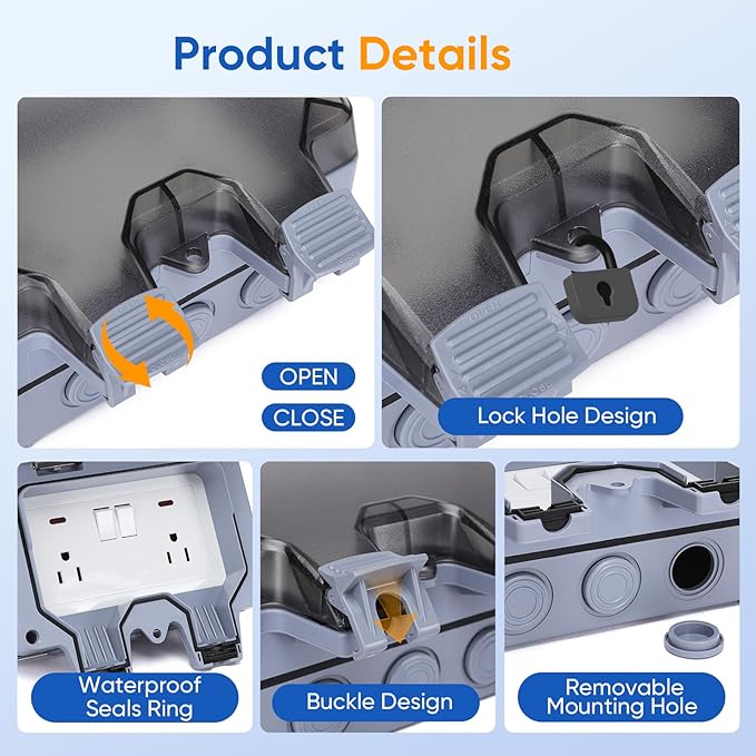 Outdoor Power Outlet,Outdoor Extension Cord Waterproof Double Wall Outlet Extender with On-Off Switch and Indicator Light，Exterior Electric External Power Outlet,Outside Outlet (32.8FT)