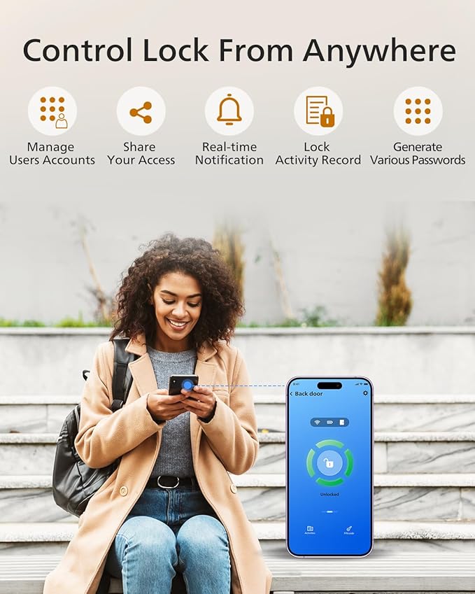 Philips Wi-Fi Smart Lock with Handle, Keyless Entry Keypad Door Lock with Handle, Front Door Deadbolt Set with WiFi Gateway, App Control, Fingerprint Unlock, PIN Code Unlock, Auto Locking