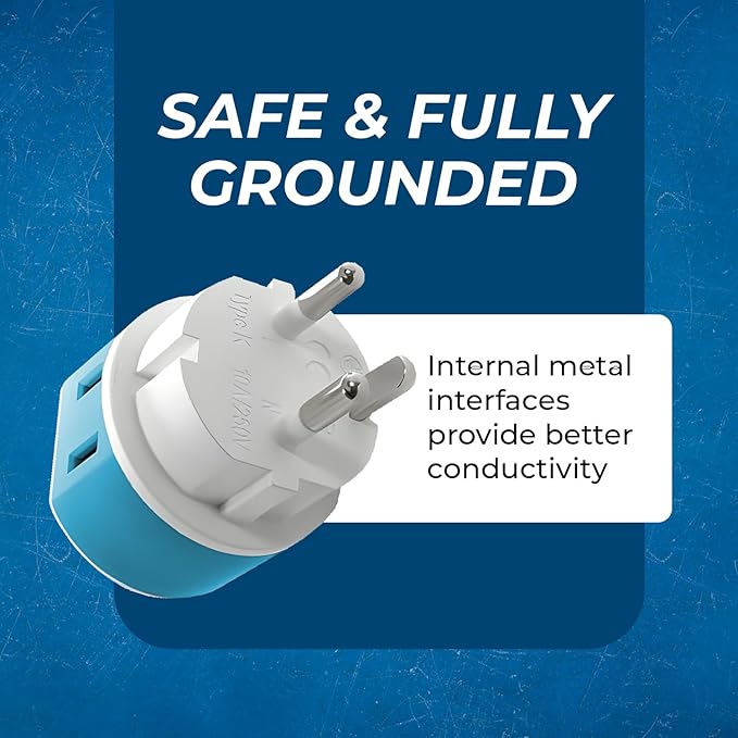 OREI Denmark Power Plug Adapter with 2 USA Inputs - Travel 3 Pack - 1 Type K & 2 Type E/F Safe Grounded Use with Cell Phones, Laptop, Camera Chargers, CPAP, and More