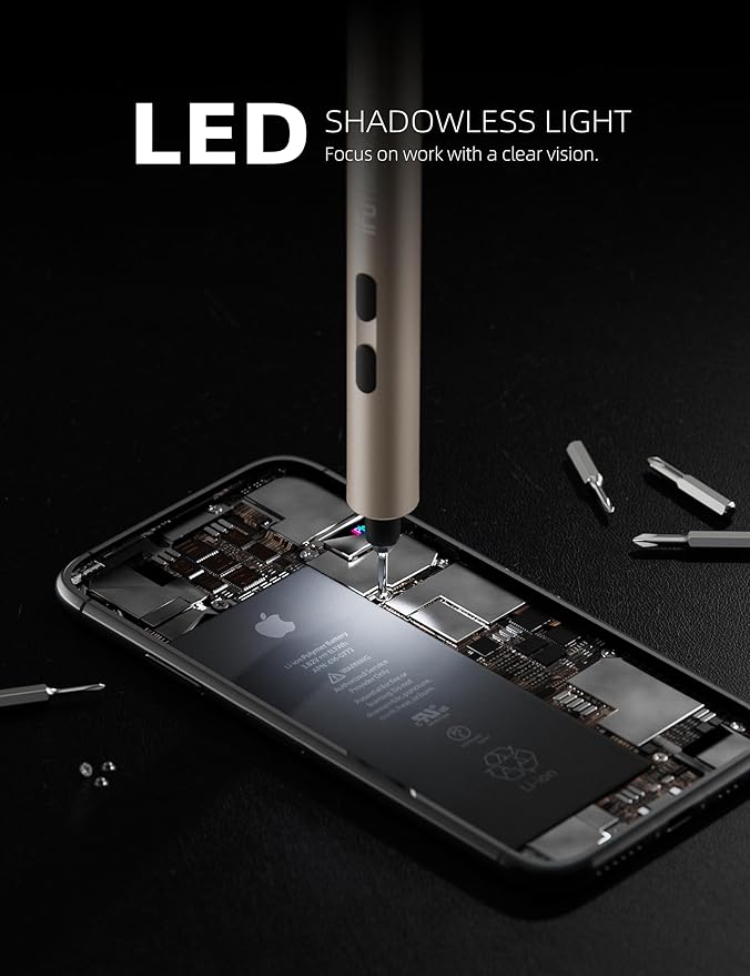 iFu Mini Electric Screwdriver, 90 in 1 Precision Screwdriver Set – Small Cordless Power Screwdriver with LED Light & 64 Magnetic Bits, Repair Tool for Phone Laptop Camera Watch Computer