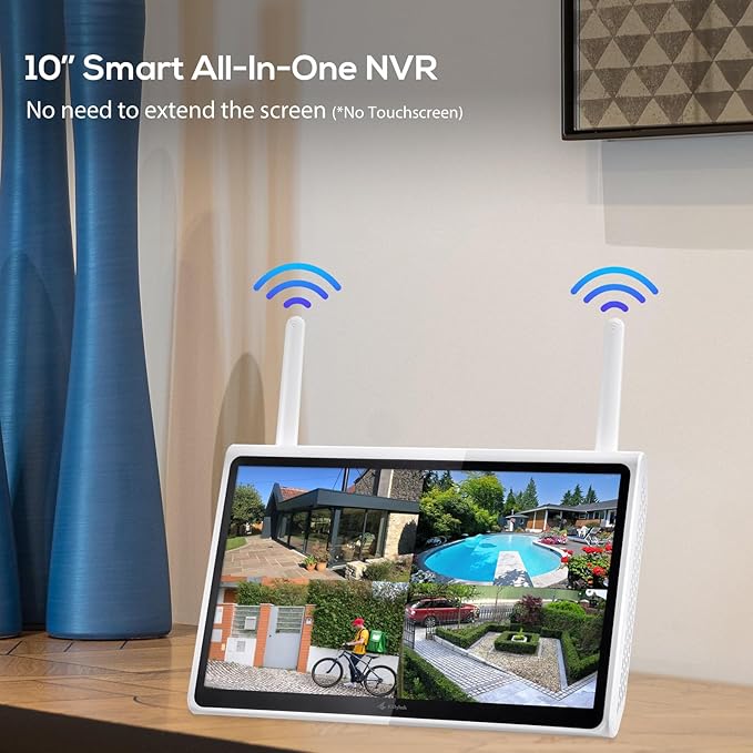 Kittyhok Wireless Security Camera System Outdoor with Monitor, 10pcs 2K Dual Lens PTZ Security Cameras, 10X Mixed Zoom, Auto Tracking, Human Detection, Spotlight, 10CH NVR with 10" Monitor, 500GB HDD