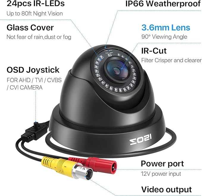 ZOSI 1080P HD Security Camera Indoor Outdoor,1920TVL 2.0MP 4-in-1 HD TVI/CVI/AHD/CVBS CCTV Camera,Weatherproof,80ft IR Night Vision,for 960H,720P,1080P,5MP,4K Analog Home Surveillance DVR System