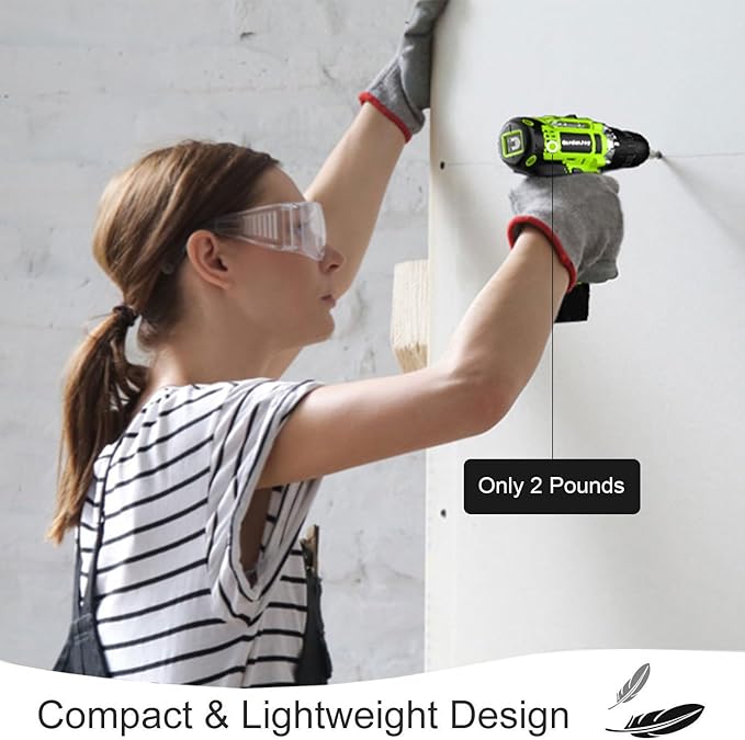 GardenJoy Cordless Power Drill Set: 12V Electric Drill with Battery and Charger, 65pcs Acessories, 3/8"Keyless Chuck, 2 Variable Speed, 24+1 Position, Compact Drill Driver Kit for Home & DIY Project