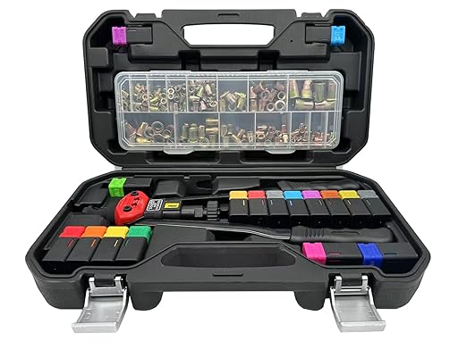 16-Inch Rivet Nut Tool Kit, with17 Metric and SAE Mandrels, 256Pcs Assorted Rivet Nuts, and Rugged Carrying Case