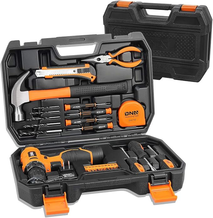 DNA MOTORING 27pcs 12V 1300mAh Cordless Drill Set, Drill Driver Home Tool Kits Combination Tool Set, Tool Kit with Drill For Home, DIY, Maintenance, Orange, TOOLS-00016