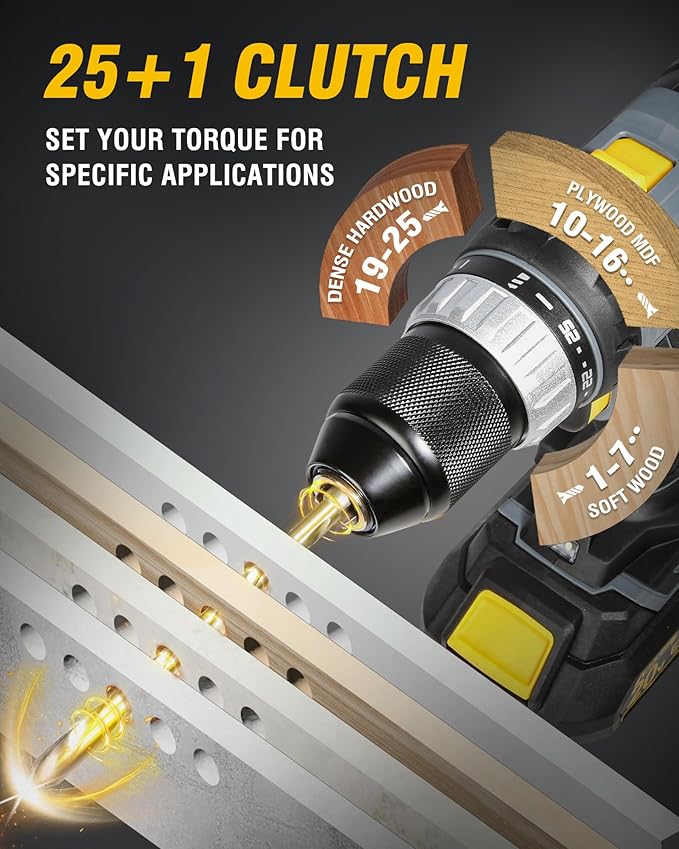 RIDA Cordless Drill Power Drill Cordless 20V 1/2'' Keyless Metal Chuck 355 In-lb(40N.m) Torque with 2.0AH Li-ion Battery & Fast Charger, Variable Speed, 25+1 Position and 22pcs Bits