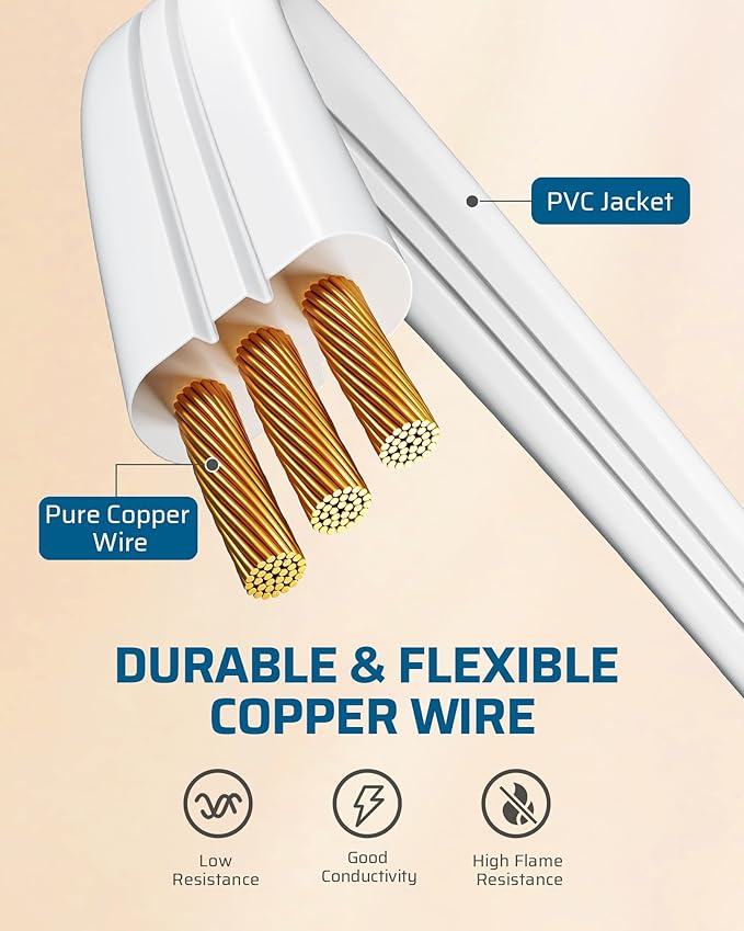 DEWENWILS 1FT 360° Rotating Flat Plug Extension Cord/Wire, 16AWG Multi 3 Outlet Extension Cord, 3 Prong Grounded Wire for Small Appliances, 2 Pack, White