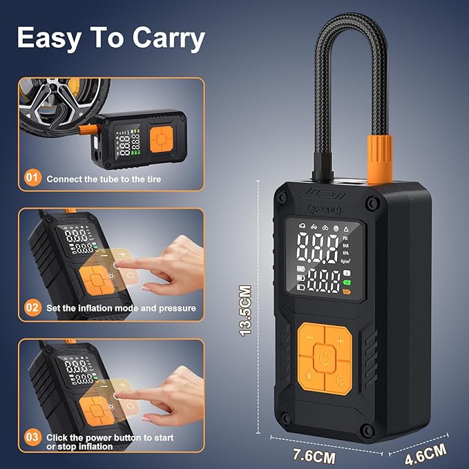 Tire Inflator Portable Air Compressor, 150PSI Cordless Mini Air Pump with Digital Pressure, Bike Pump, 5X Fast Inflation 10000mAh Tire Inflator for Car, Motorcycle, Bike, Ball, LED Light