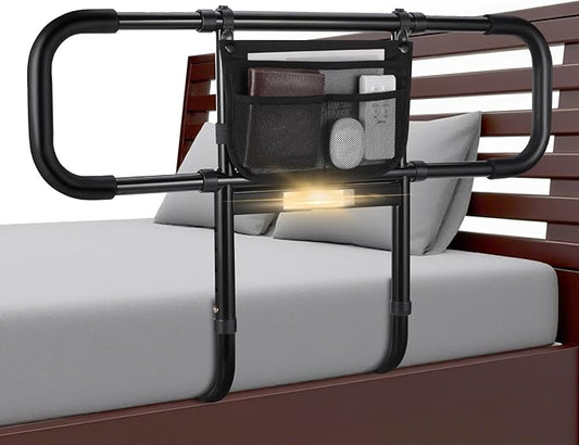Bed Rails for Elderly Adults Safety, Extended Bed Assist Rail for Seniors with Motion Sensor Light - Adjustable Side Bed Guard Rails Handle Support Bar with Storage Bag, Fit King Queen Full Twin