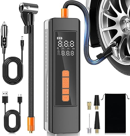 Tire Inflator Portable Air Compressor, 5X Faster 150 PSI Portable Tire Inflator for Car, Built-in Magnetic Storage, Auto Shut-Off Cordless Air Pump, LED Light for Cars, Motor, Bikes