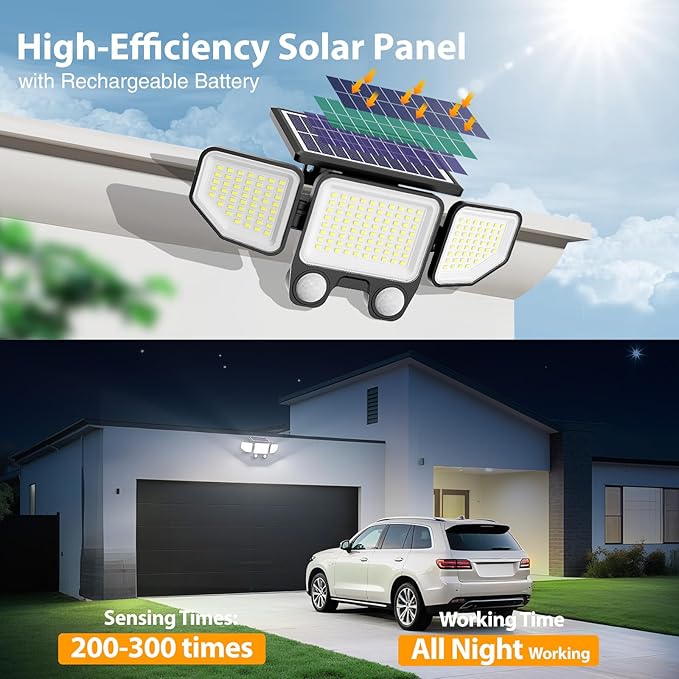 Onforu Solar Lights Outdoor, 3000LM 180 LED Motion Sensor Flood Lights with Remote Control, 3 Modes, IP65 Waterproof Security Lights for Yard, Pathway, Garden, Pool, Garage, 1 Pack