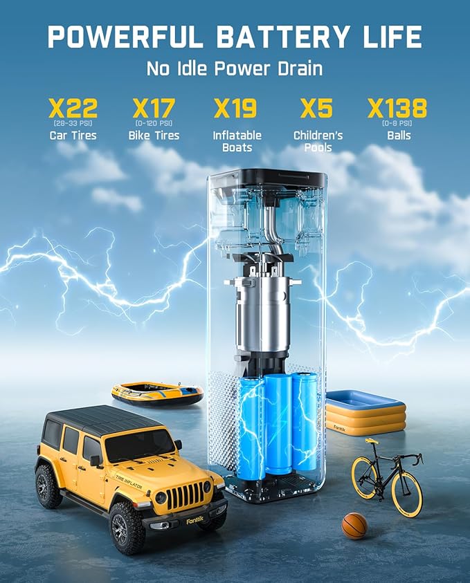 Fanttik X10 Cross Tire Inflator Portable Air Compressor, Fast Inflation/Deflation Air pump, 150PSI Cordless Inflator with Light and Power Bank, Ideal for Car, Bike, Air Mattress, Kayak, Swimming Ring