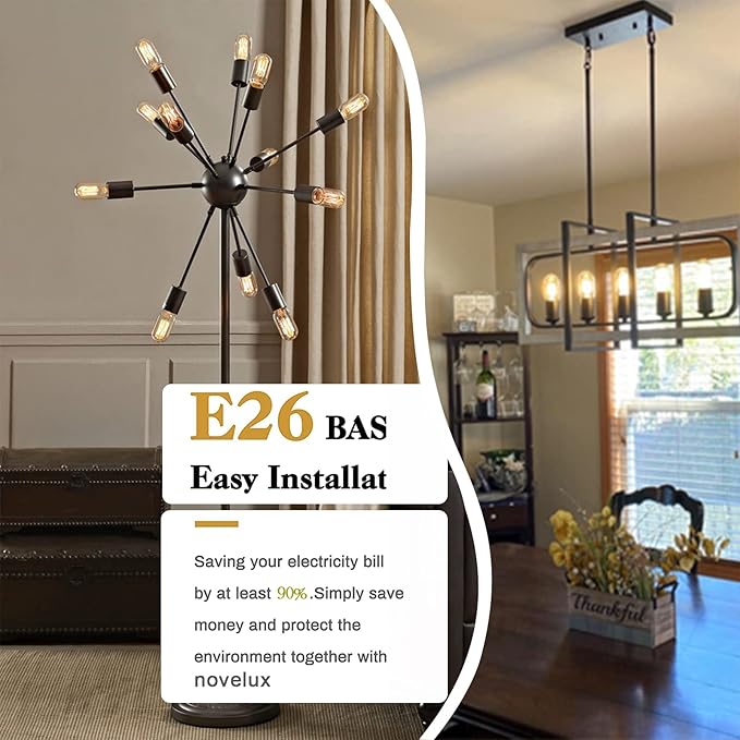 T10 Led Bulb 2700K 3.2 inches, e26 Led Bulb 60 watt Equivalent Dimmable, T25 Tubular Light Bulb, Edison Bulbs 6W e26 Medium Base Lightbulb UL Listed, Pack of 4