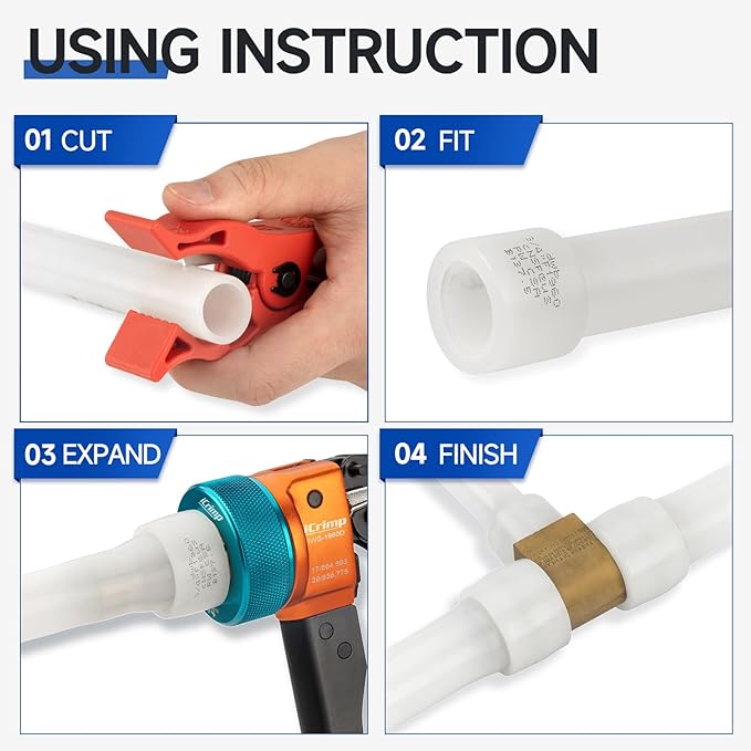 iCrimp Manual Expanding Tool Kit with Auto-Rotation Expansion Heads for 3/8,1/2,3/4&1 inch ProPEX,Wirsbo F1960 standard fittings