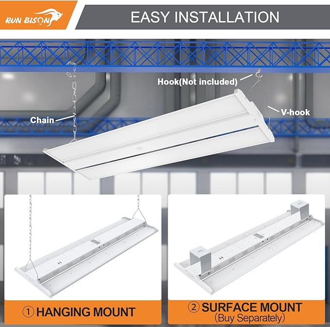 4FT LED High Bay Shop Lights, 270W LED Warehouse Lights, 40500LM 150LM/W, 120-277V, 0-10V Dimmable, 5000K High Bay LED Lighting for Warehouse Workshop Garage, UL Listed - 4PK