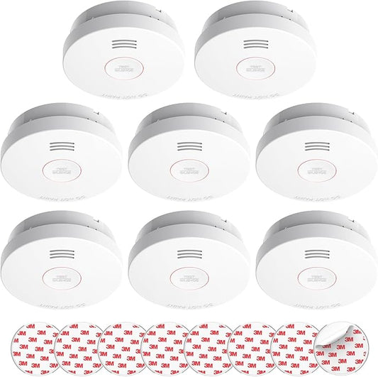 SITERLINK Smoke Detectors 10 Year Battery Operated,UL217-9th Listed Smoke Alarm with Test-Silence Button,Photoelectric Sensor Fire Alarms Smoke Detectors with LED Lights for Home, GS525A (8 Pack)