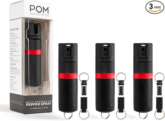 POM Pepper Spray Keychain, Quick Key Release for Instant Access, Flip Top Safety, Maximum Strength OC Formula with UV Marking Dye, 25 Bursts, 10 ft Range, 0.5 fl oz