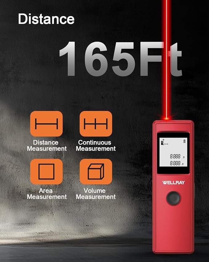 Laser Measuring Tool-165ft Range, Laser Measure with Area Volume Measurement, Portable Handheld Lazer Distance Meters for Construction & DIY