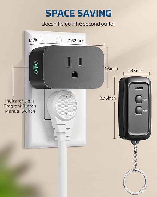 DEWENWILS Indoor Remote Control Outlet, Wireless Remote Light Switch, No Interference Remote Outlet Switch, No Wiring, 15A/1875W, 100ft RF Range, Compact Design, Programmable
