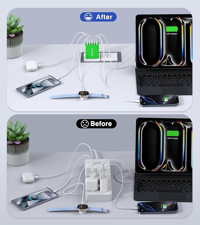 Green 2-Pack Dual Type C Power Adapter - 50W USB C Charger Block with 5-Port PD Fast Charging for iPhone 13/14/15/16/Pro, iPad, Samsung, Switch