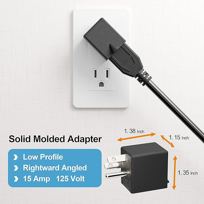 90 Degree Right Angle USA 3-Prong Male-Female Adapter, 5-15P to 5-15R, Black