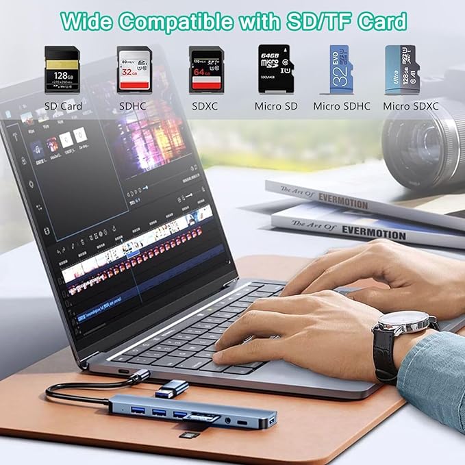 USB C Hub USB Hub 3.0, VIENON Aluminum 8 in 1 USB Extender with SD/TF Card Reader, 3.5mm Aux Headphone Jack for MacBook Pro Air and More PC/Laptop/Tablet Devices