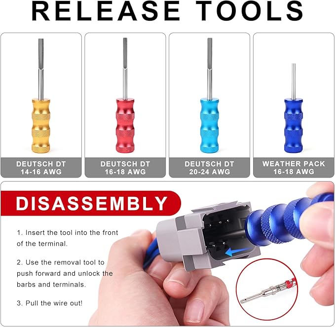 Knoweasy Crimp Tool Kit for Deutsch DT Connectors: Close Barrel and Open Barrel Crimper, Deutsch Removal Extraction Tool, Solid and Stamped Contacts, Weather Pack Terminals - Includes 8PCS